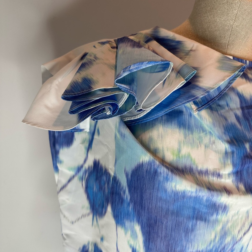 LELA ROSE 
Ruffled Abstract-Print Crepe De Chine Crop Top - Picture 6 of 7
